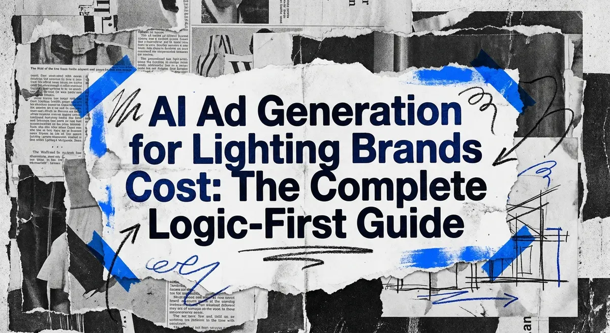 AI ad generation for lighting brands cost concept art with torn paper style and electric blue accents