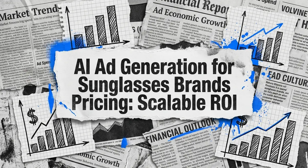 AI Ad Generation for Sunglasses Brands Pricing concept art with torn paper and electric blue accents