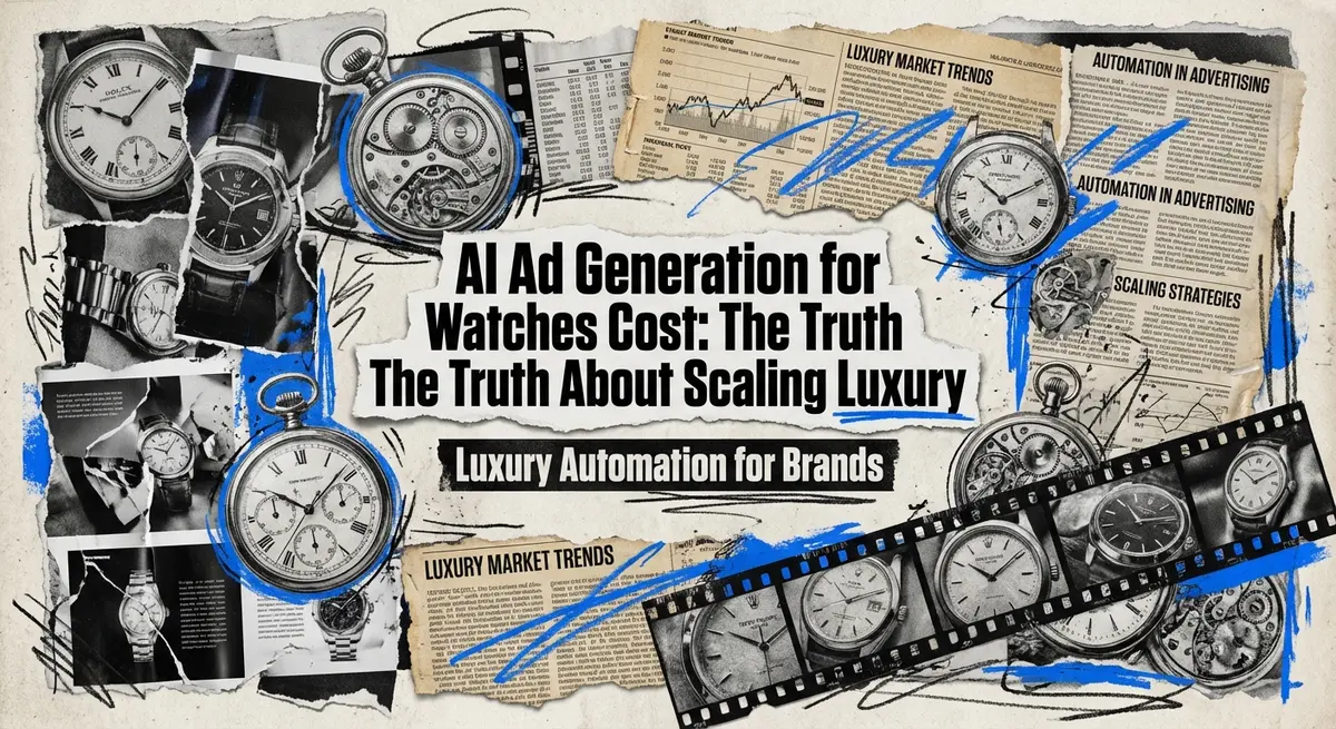 AI Ad Generation for Watches Cost concept art using torn paper style with electric blue accents