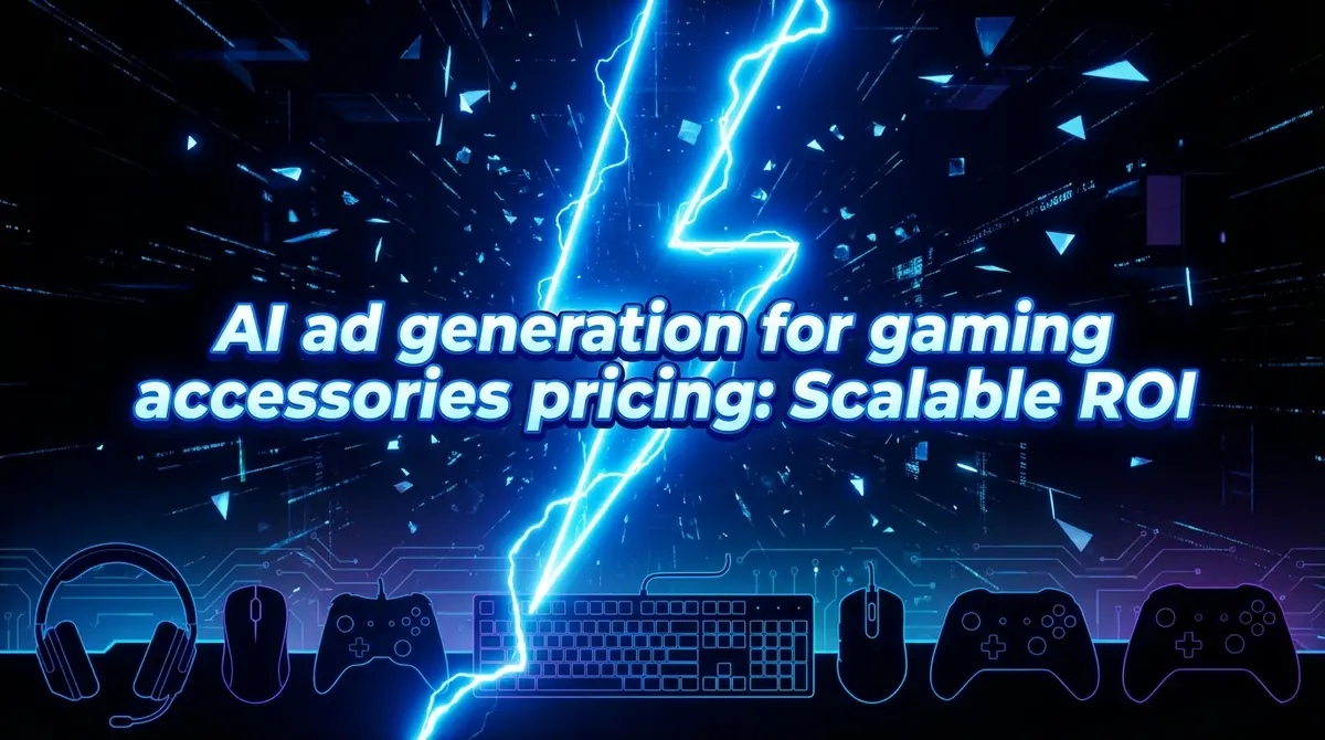 AI ad generation for gaming accessories pricing featured image with electric blue lightning and gaming gear