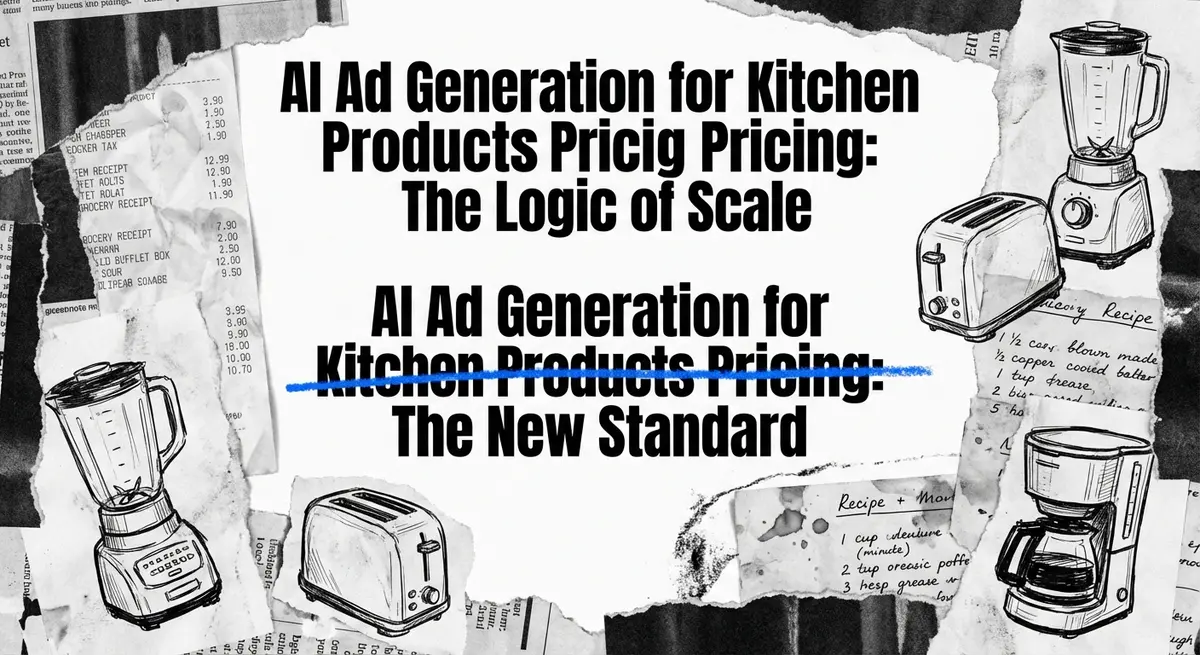 AI ad generation for kitchen products pricing automated workflow collage