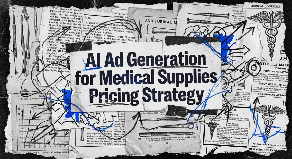 AI ad generation for medical supplies pricing strategy collage with vintage and modern elements