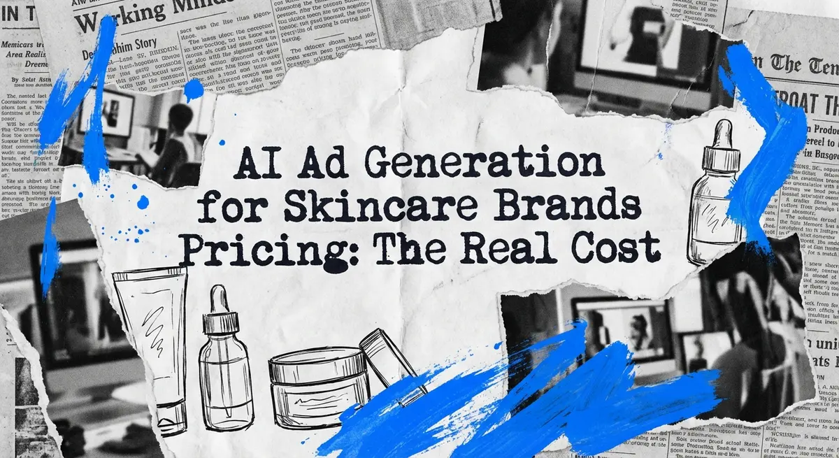 AI ad generation for skincare brands pricing visualization with torn paper aesthetic