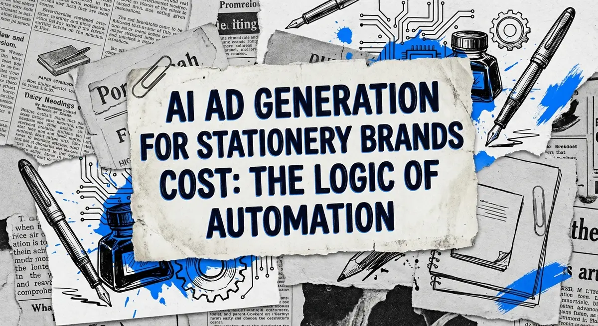 AI Ad Generation for Stationery Brands Cost comparison torn paper collage style