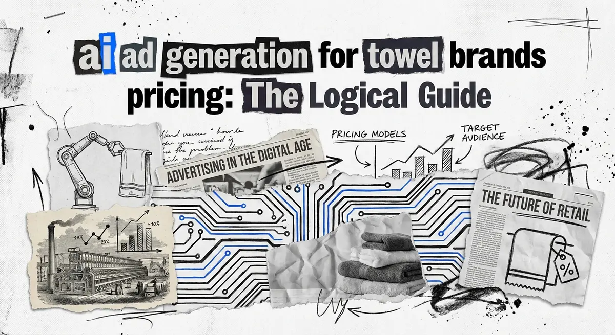 ai ad generation for towel brands pricing guide featuring torn paper collage art