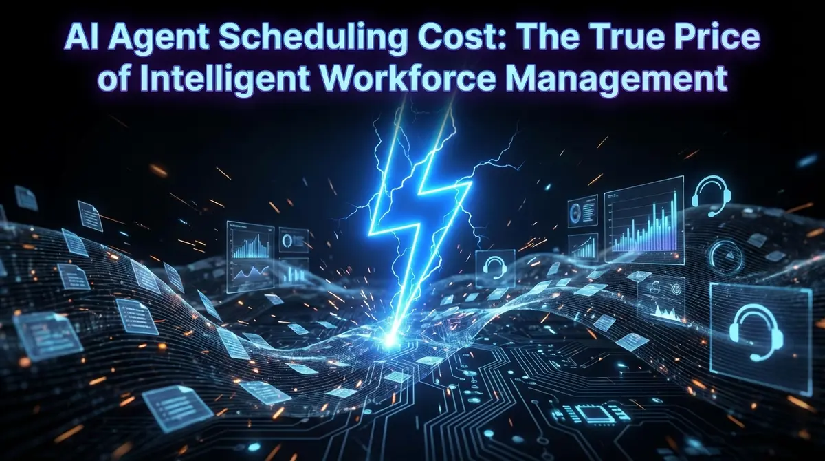 AI Agent Scheduling Cost lightning graphic symbolizing intelligent workforce management efficiency