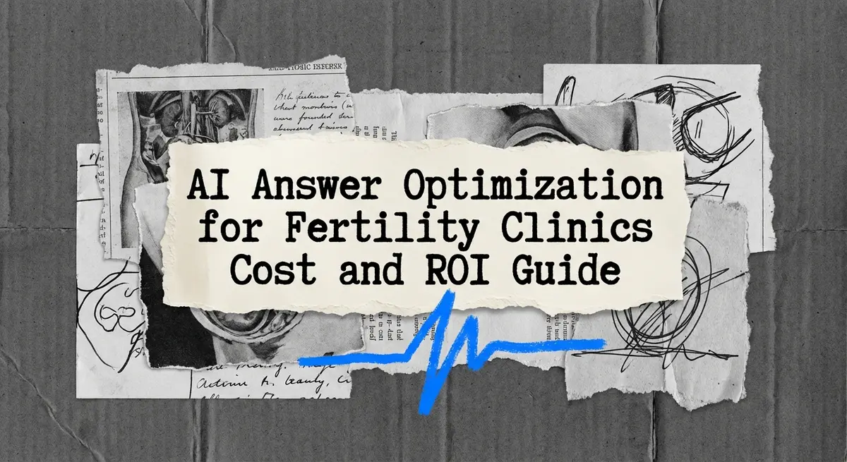 AI answer optimization for fertility clinics cost visual representation with torn paper and digital elements