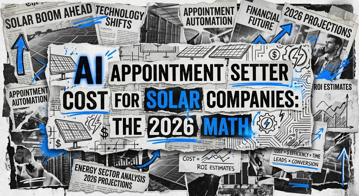 AI appointment setter cost for solar companies visualization with torn paper aesthetic