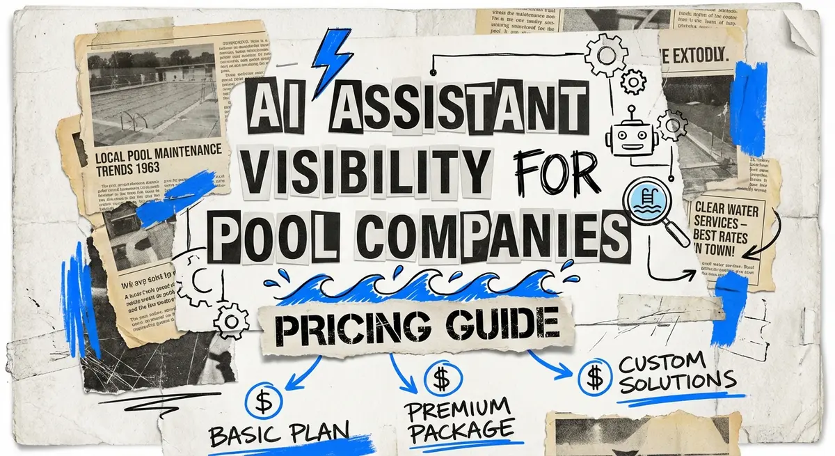 AI assistant visibility for pool companies pricing guide torn paper collage