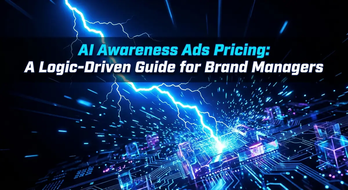 AI Awareness Ads Pricing visualization with electric blue lightning and tech aesthetic