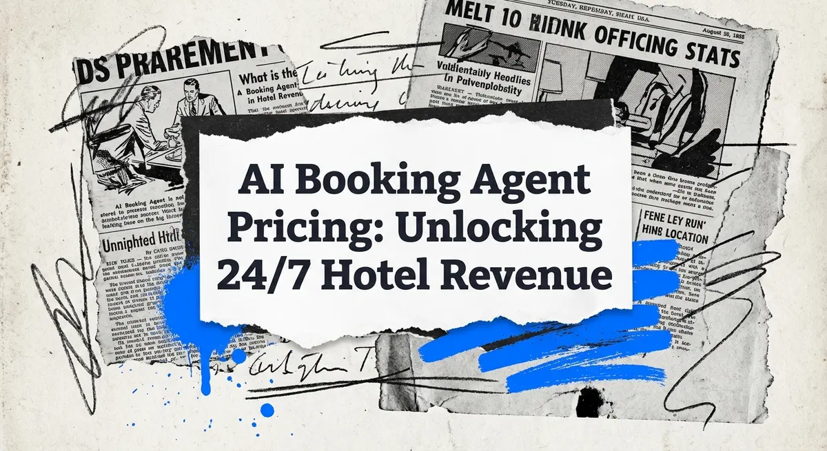 AI Booking Agent Pricing torn paper collage style illustration
