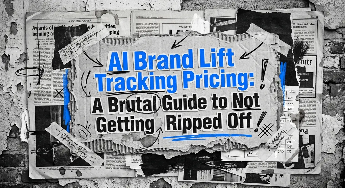 AI brand lift tracking pricing guide torn paper collage with electric blue accents