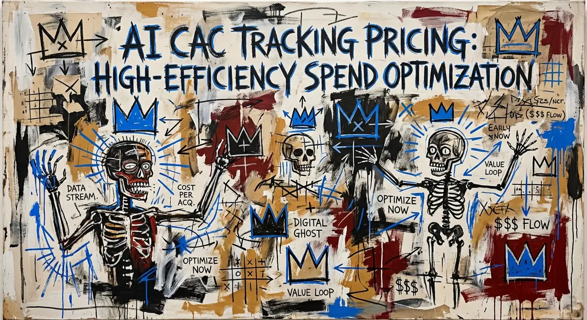 AI CAC tracking pricing concept art in neo-expressionist style with blue accents