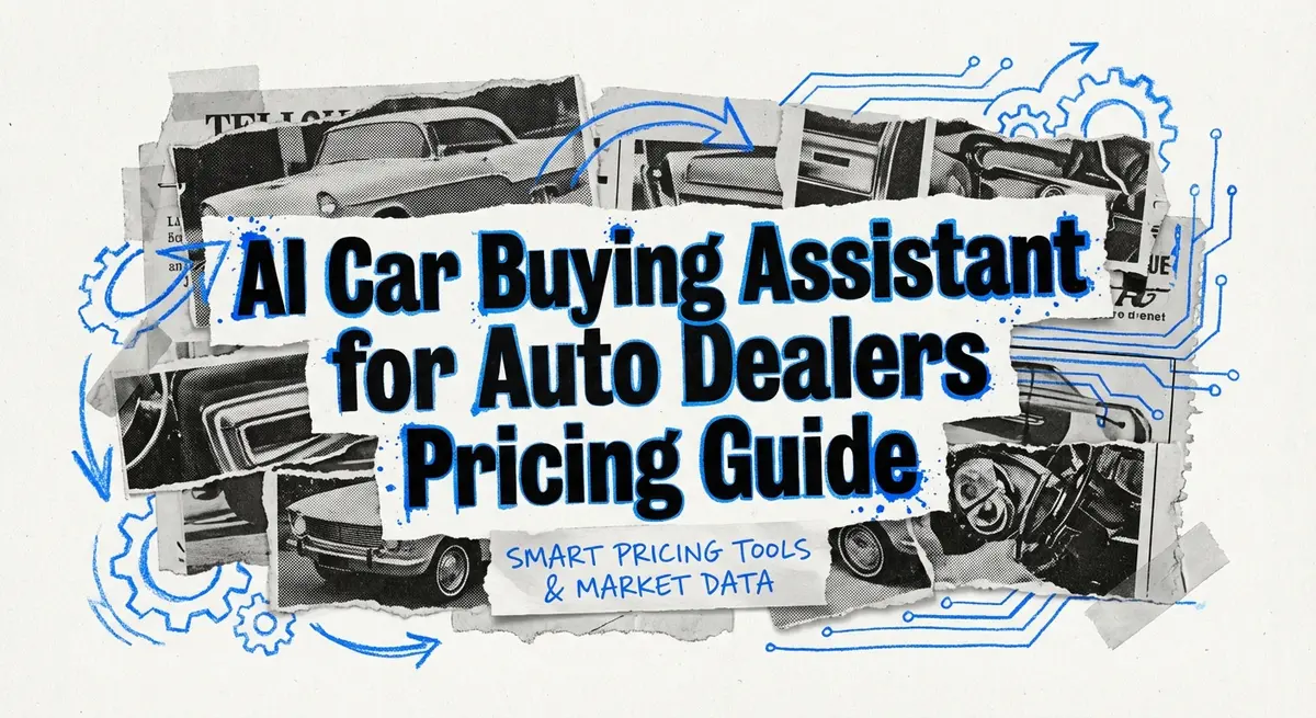 AI car buying assistant for auto dealers pricing guide torn paper collage art