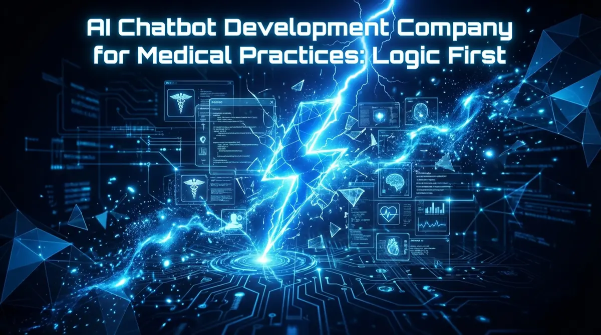 AI chatbot development company for medical practices featured image with electric blue lightning