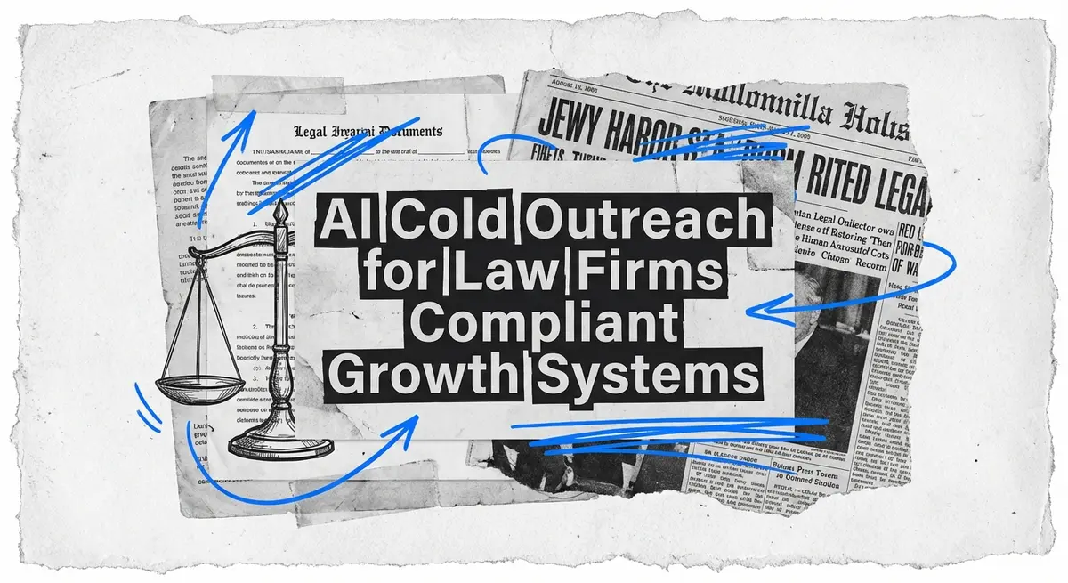 AI Cold Outreach for Law Firms Compliant Growth Systems featured image with torn paper style and legal motifs