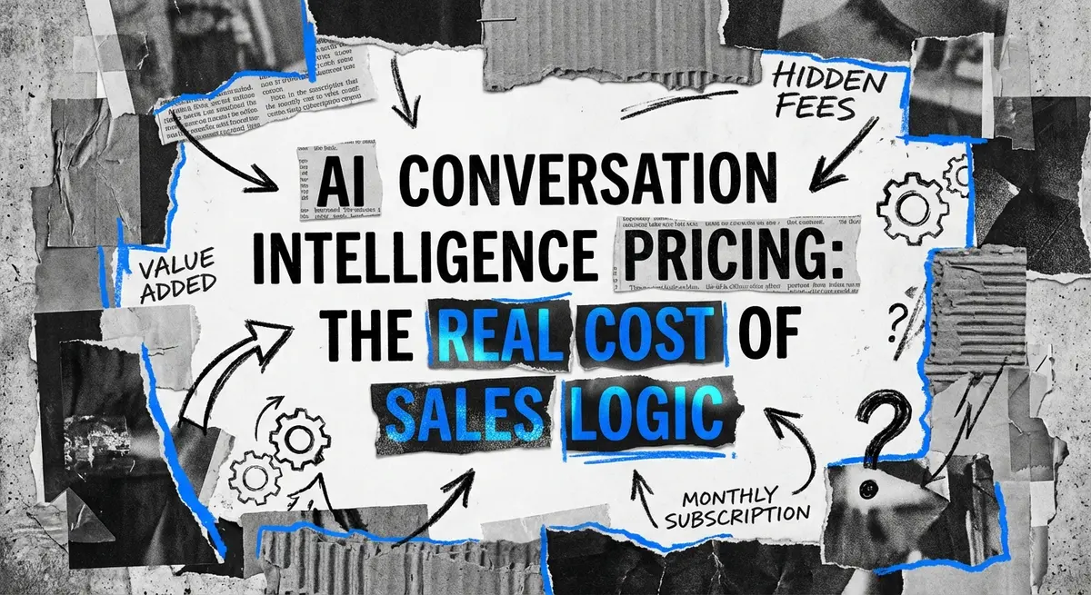 AI conversation intelligence pricing torn paper collage sales logic art