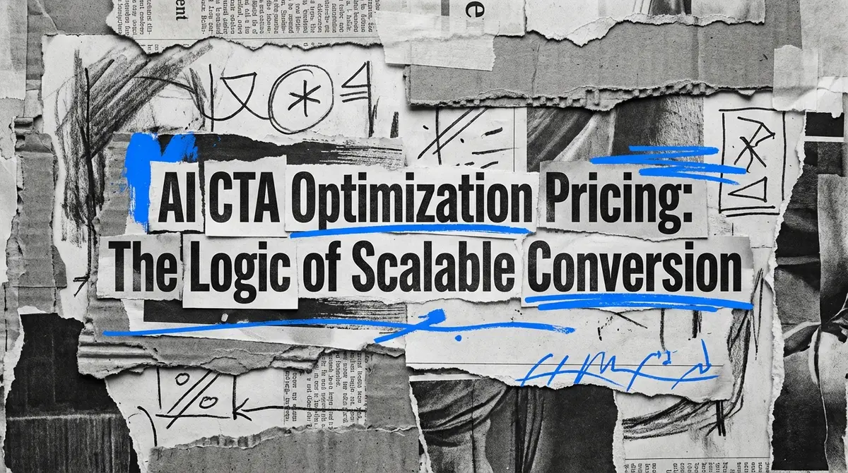 AI CTA Optimization Pricing collage with torn paper effect