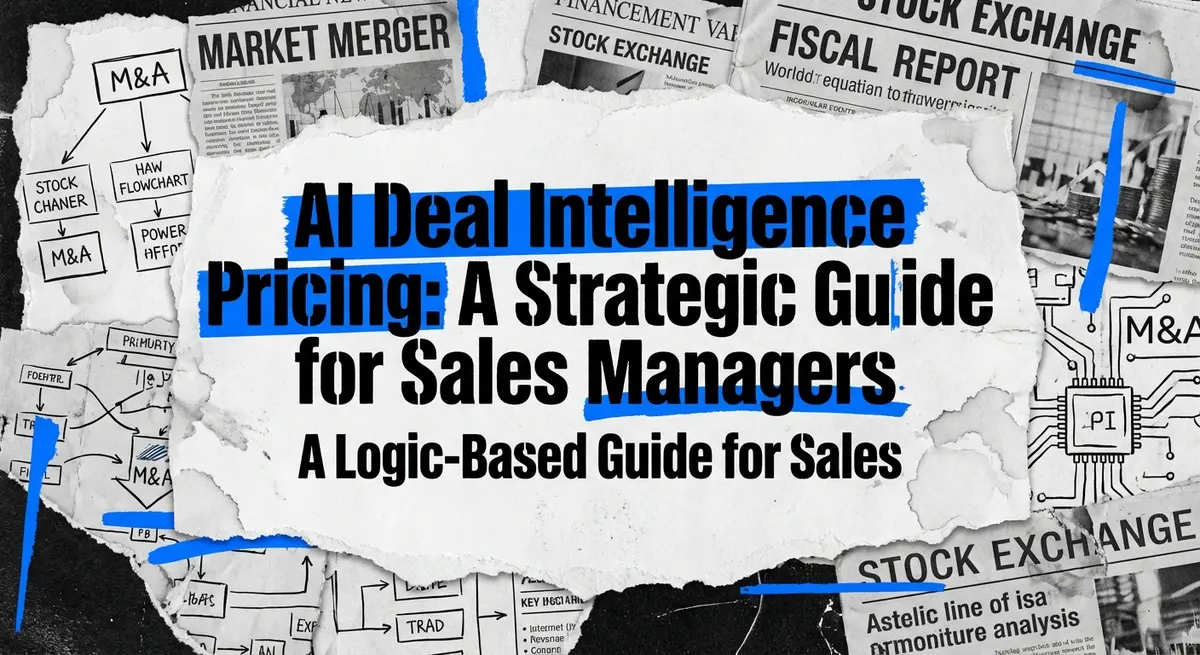 AI deal intelligence pricing strategy collage with torn paper and electric blue accents