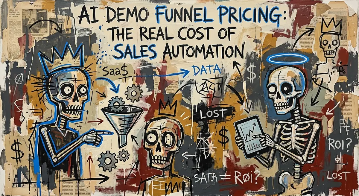 Neo-expressionist art featuring AI demo funnel pricing concepts with blue accents