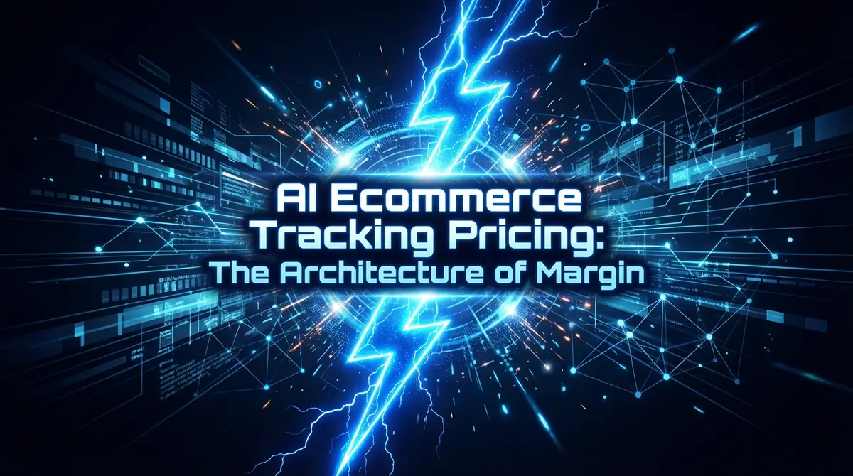 AI ecommerce tracking pricing visualization with electric blue lightning and digital architecture
