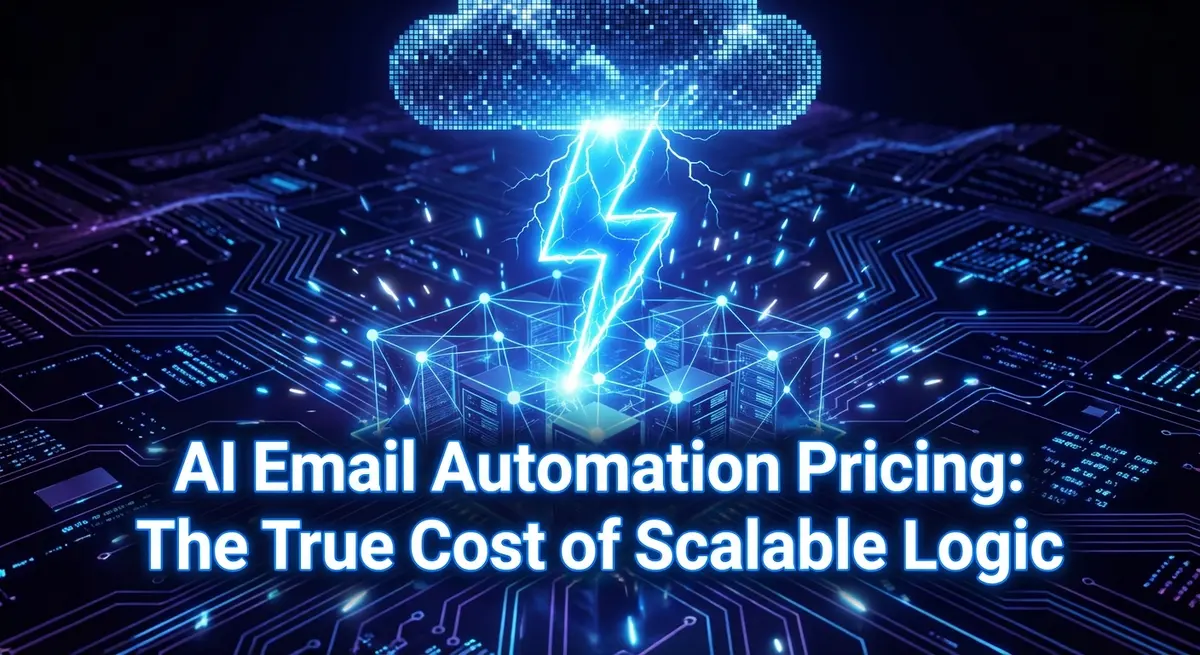AI Email Automation Pricing lightning bolt concept art with blue accents