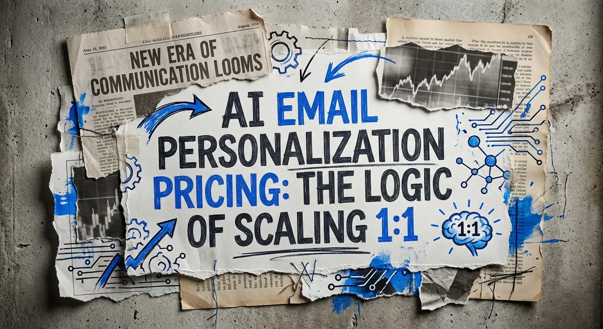 Ai Email Personalization Pricing collage style with torn paper and digital accents