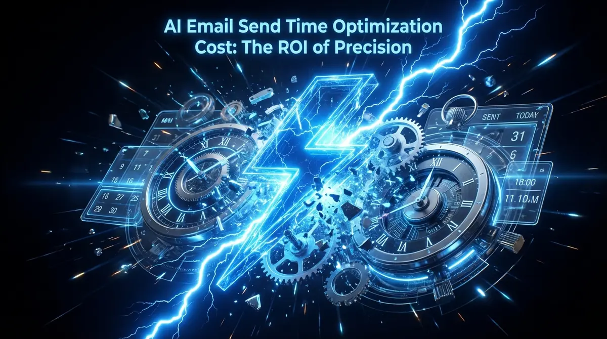 AI email send time optimization cost visualization with lightning striking a clock