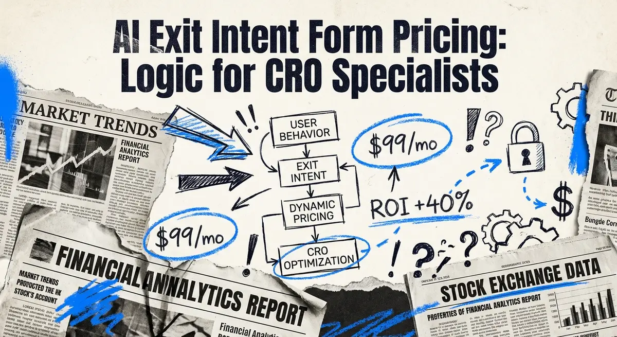 AI exit intent form pricing analysis showing torn paper logic