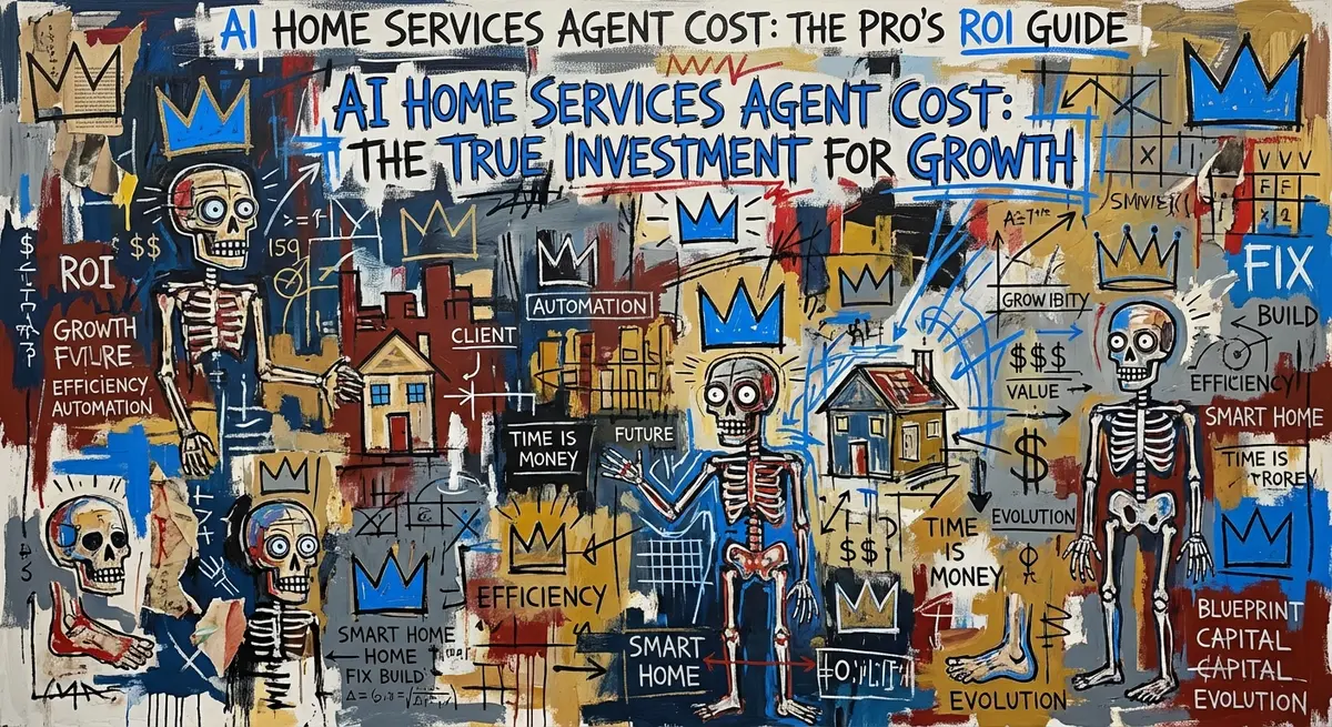 Basquiat style artwork featuring AI home services agent cost text