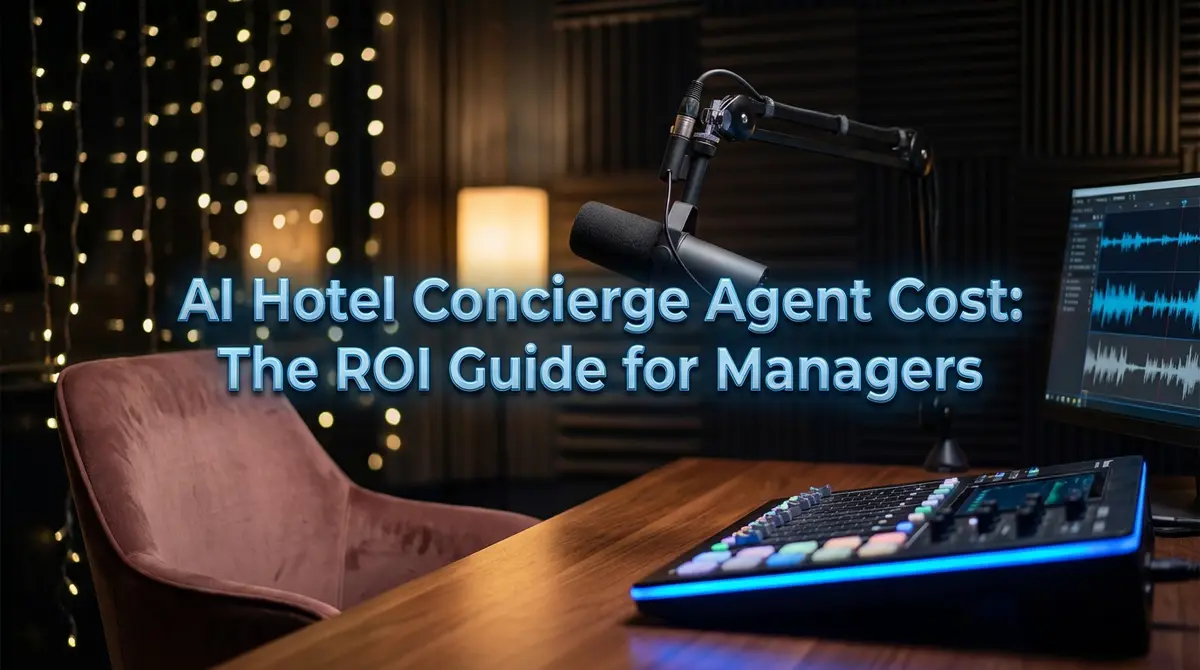 AI Hotel Concierge Agent Cost discussion in a modern podcast studio setting