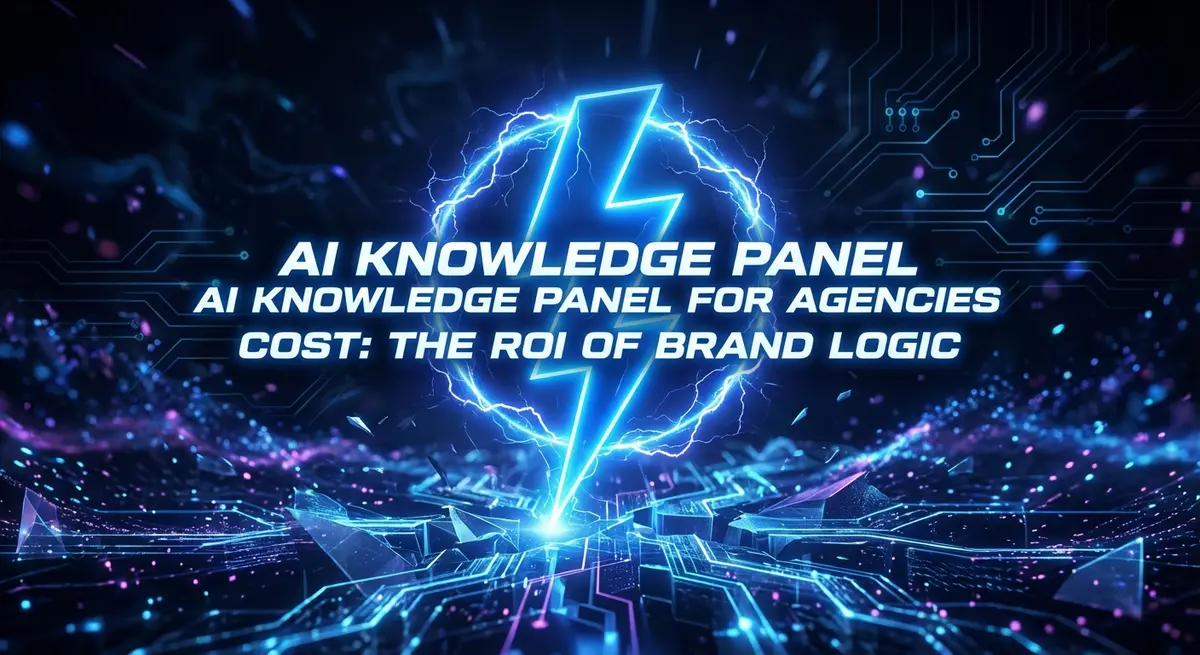 AI Knowledge Panel for Agencies Cost lightning graphic with brand blue accents