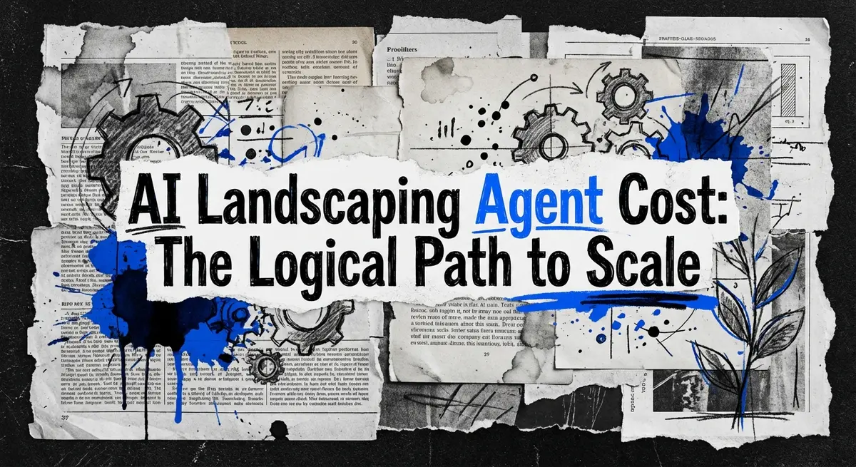 AI landscaping agent cost breakdown torn paper collage