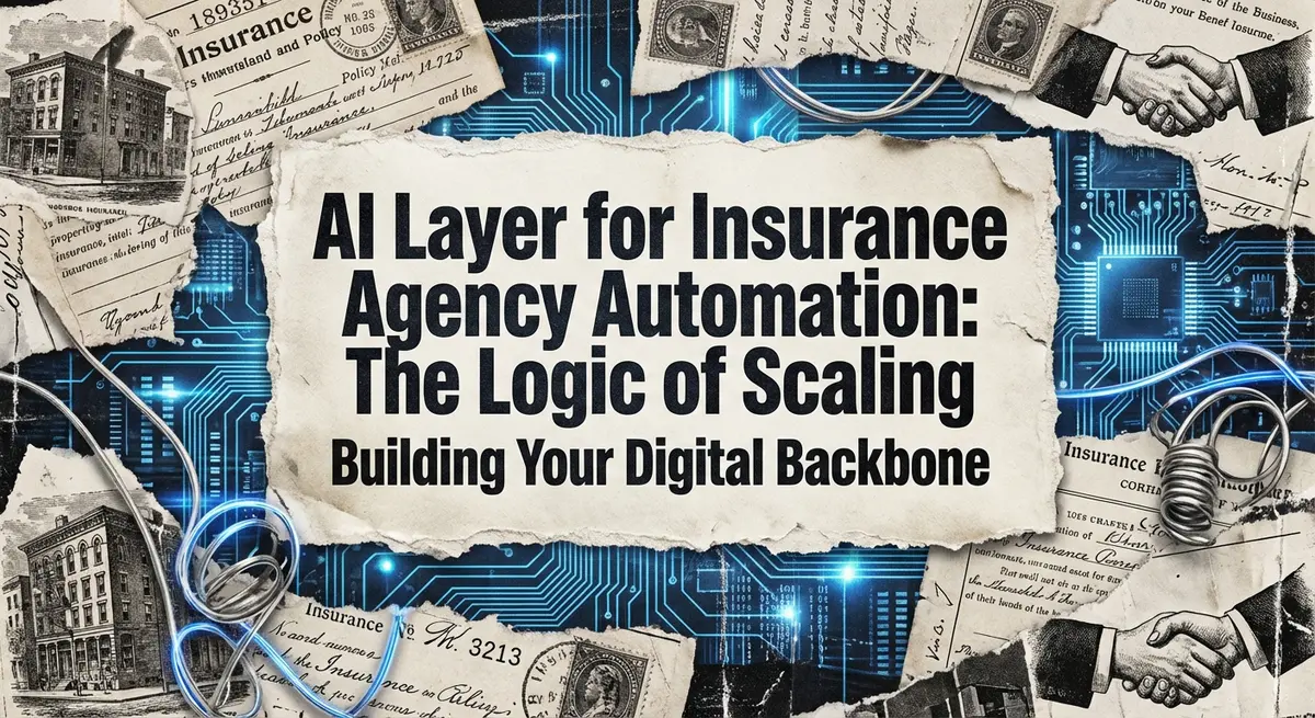 AI Layer for Insurance Agency Automation featured image with torn paper style and digital circuit elements