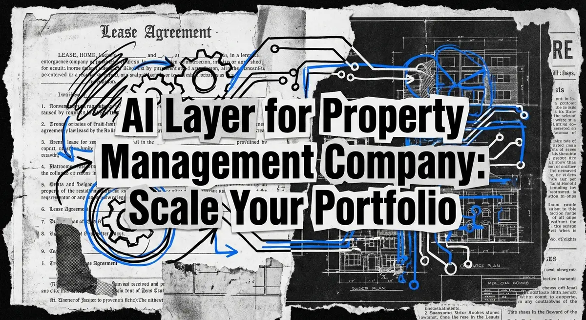 AI layer for property management company concept art with torn paper and electric blue accents