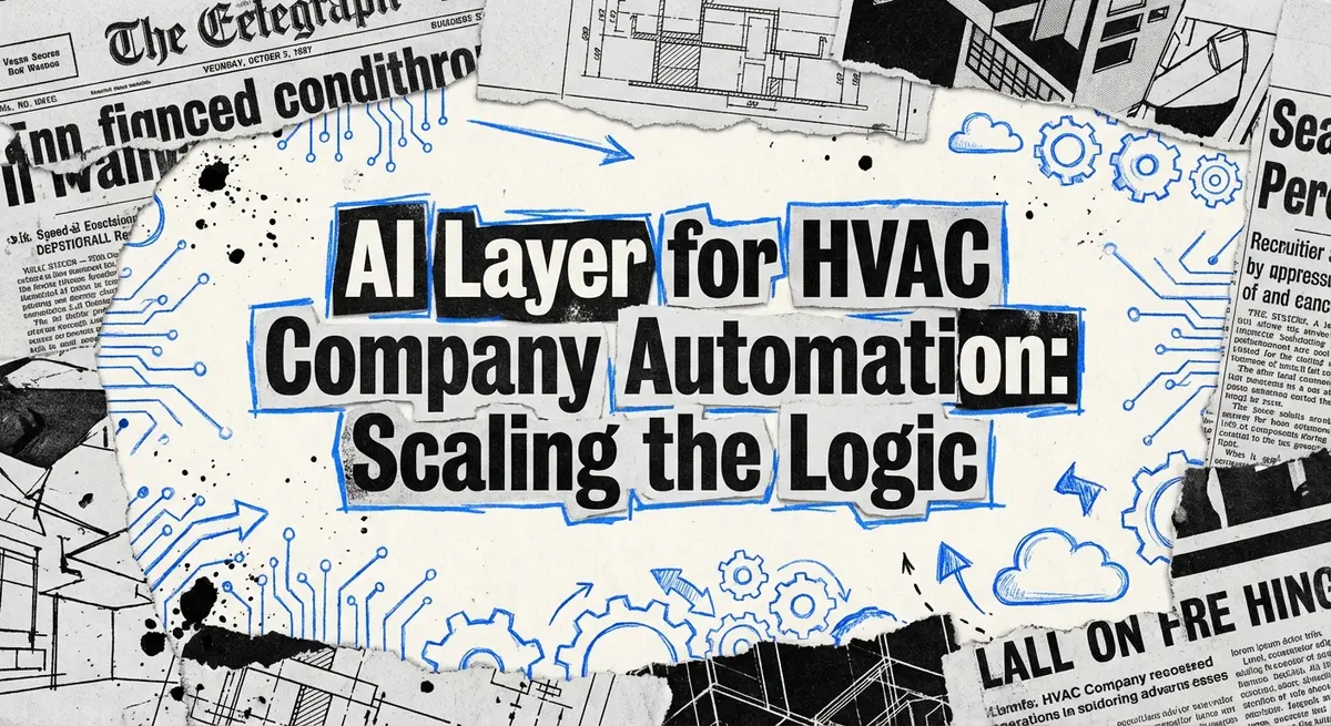 AI layer for hvac company automation collage with torn paper and blue accents