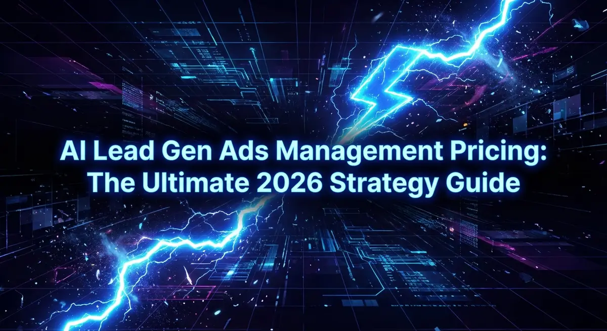 AI lead gen ads management pricing strategy visualization with electric blue lightning