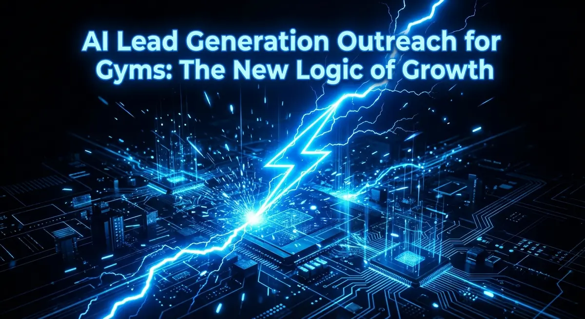 AI lead generation outreach for gyms visualized as a digital lightning bolt striking growth metrics