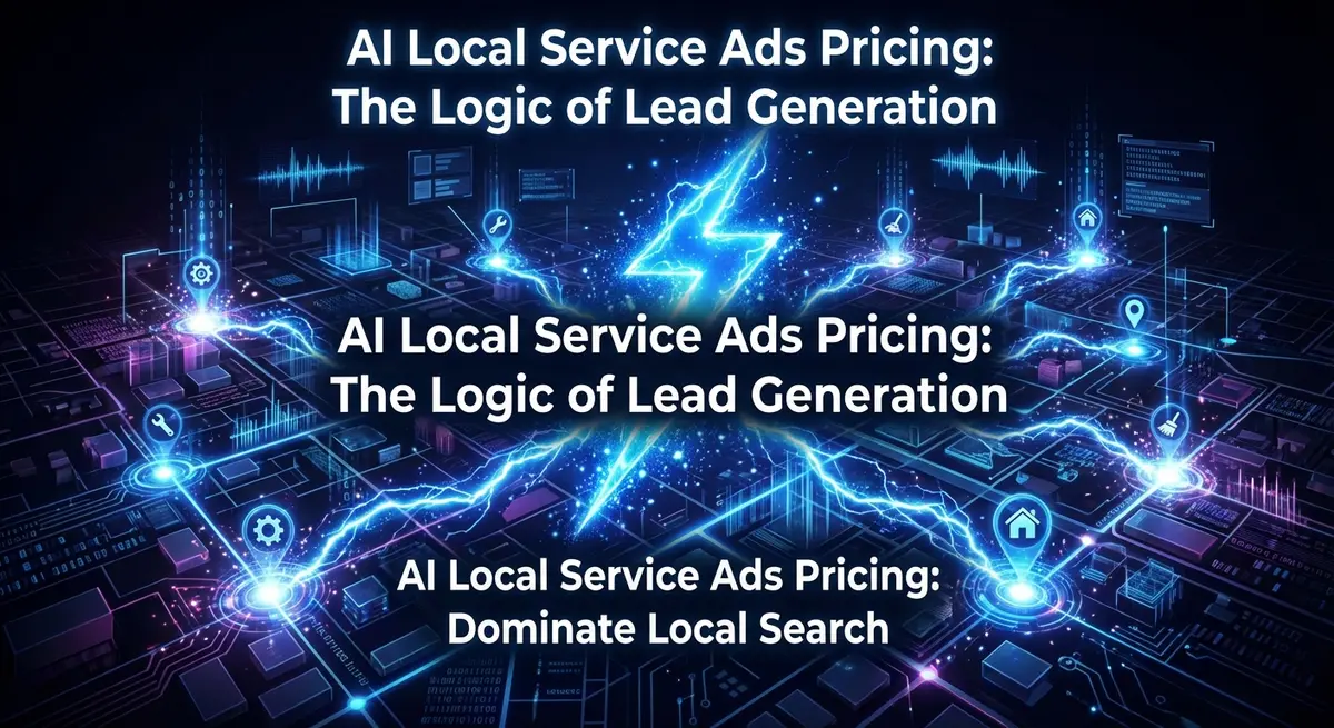 AI local service ads pricing visualization with electric blue lightning striking a digital city map