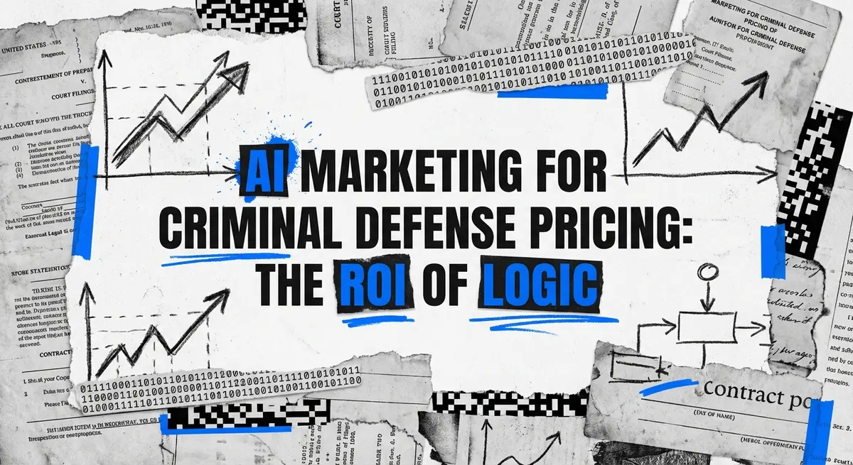 AI marketing for criminal defense pricing conceptual collage