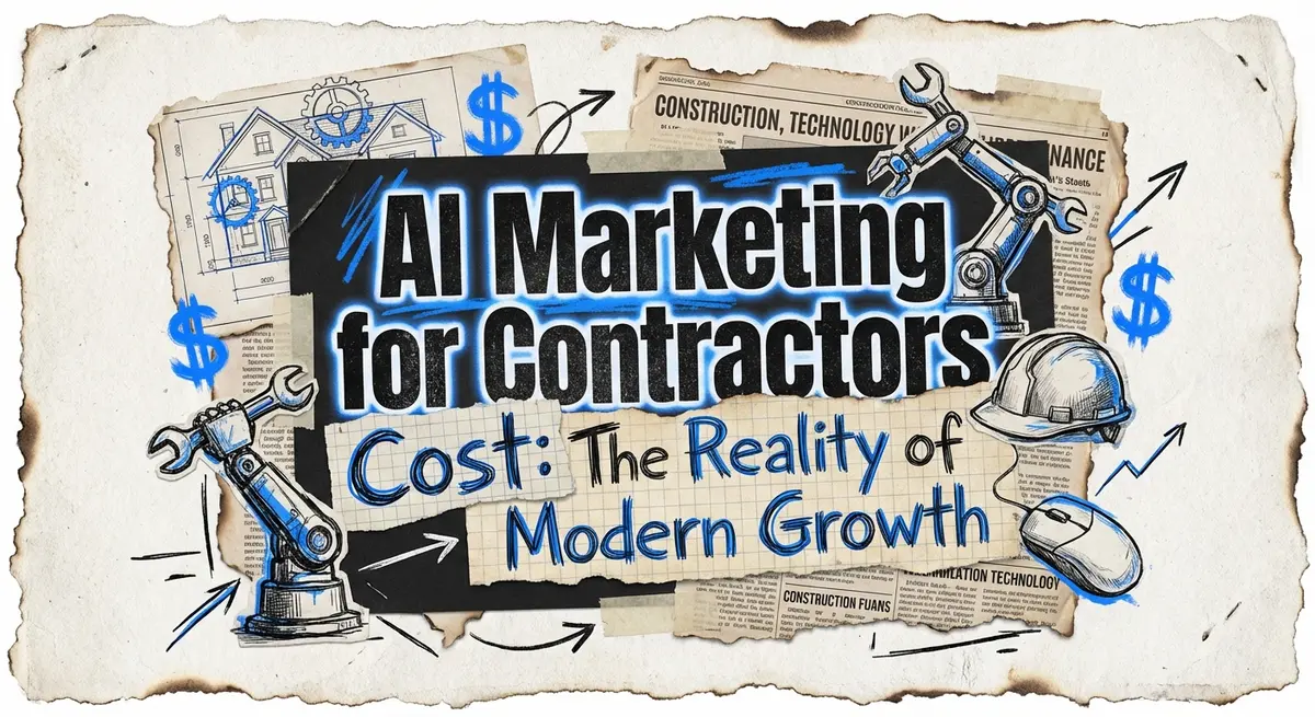 AI marketing for contractors cost analysis featured image with torn paper style