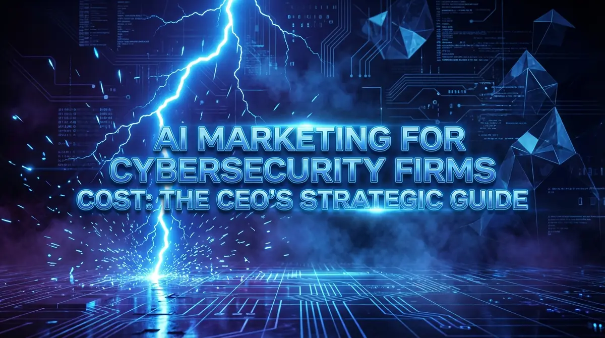 AI marketing for cybersecurity firms cost visualization with electric blue lightning