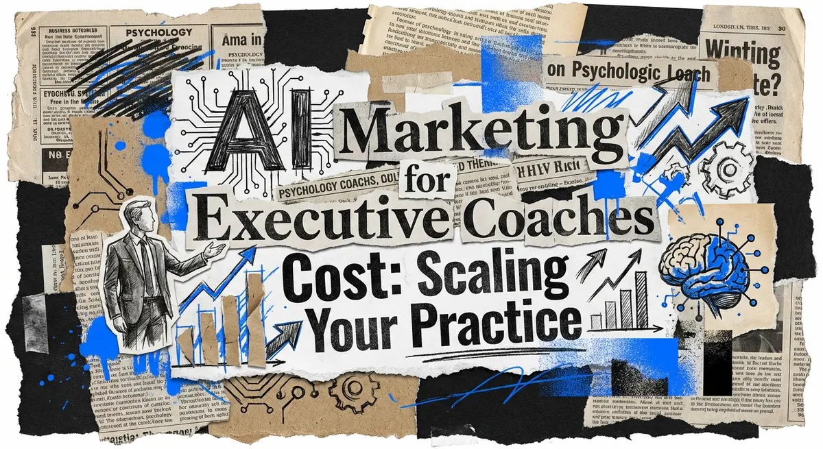 AI marketing for executive coaches cost torn paper collage concept