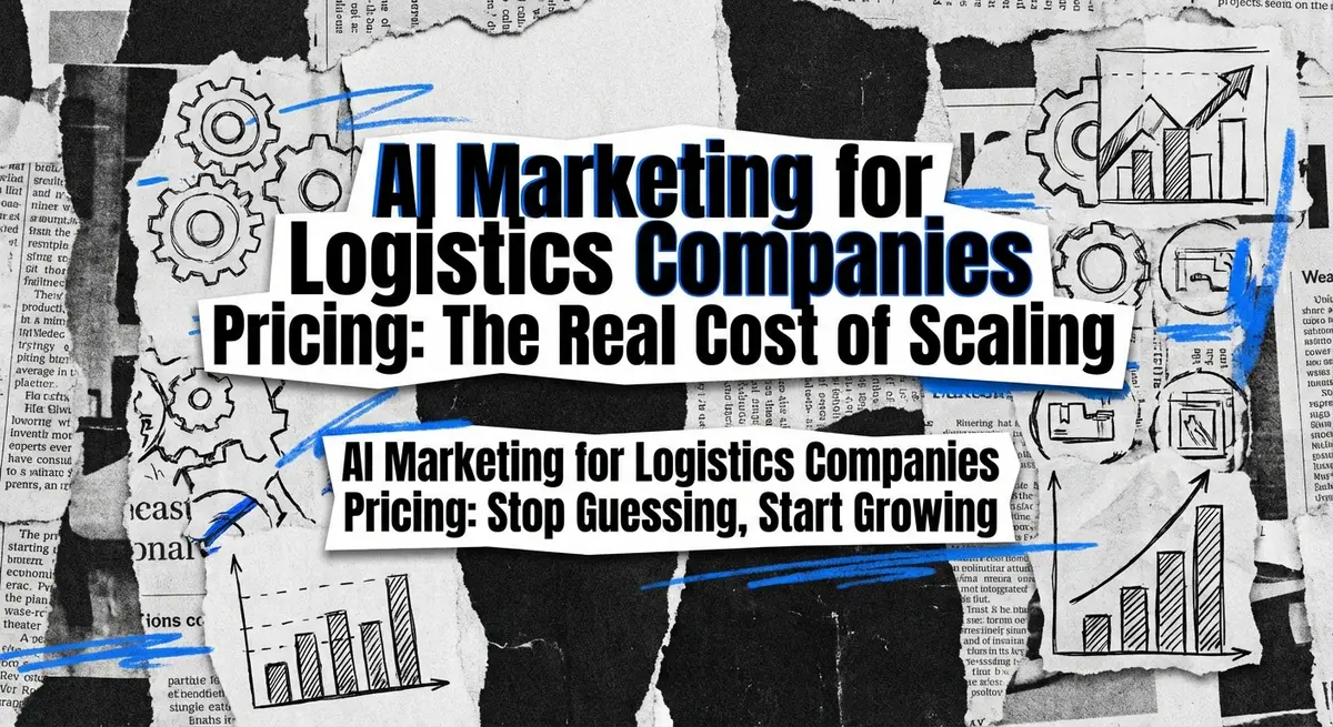 AI marketing for logistics companies pricing strategy collage with torn paper effect