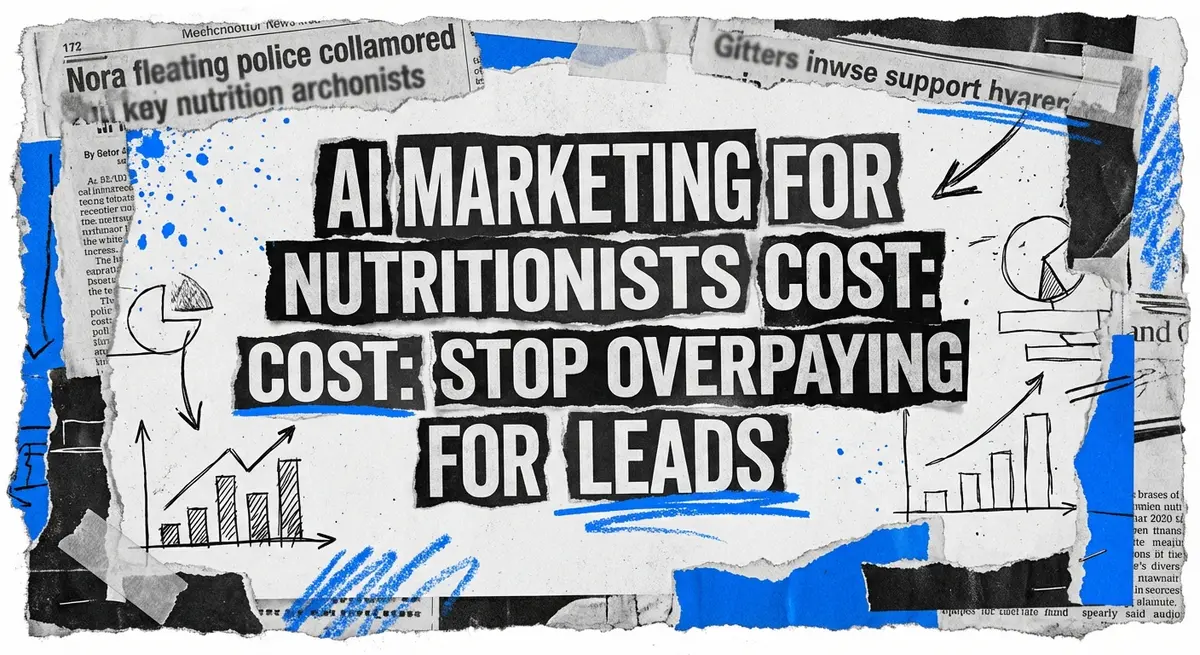 AI marketing for nutritionists cost breakdown torn paper collage style
