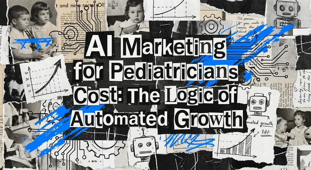 AI marketing for pediatricians cost collage with digital growth elements