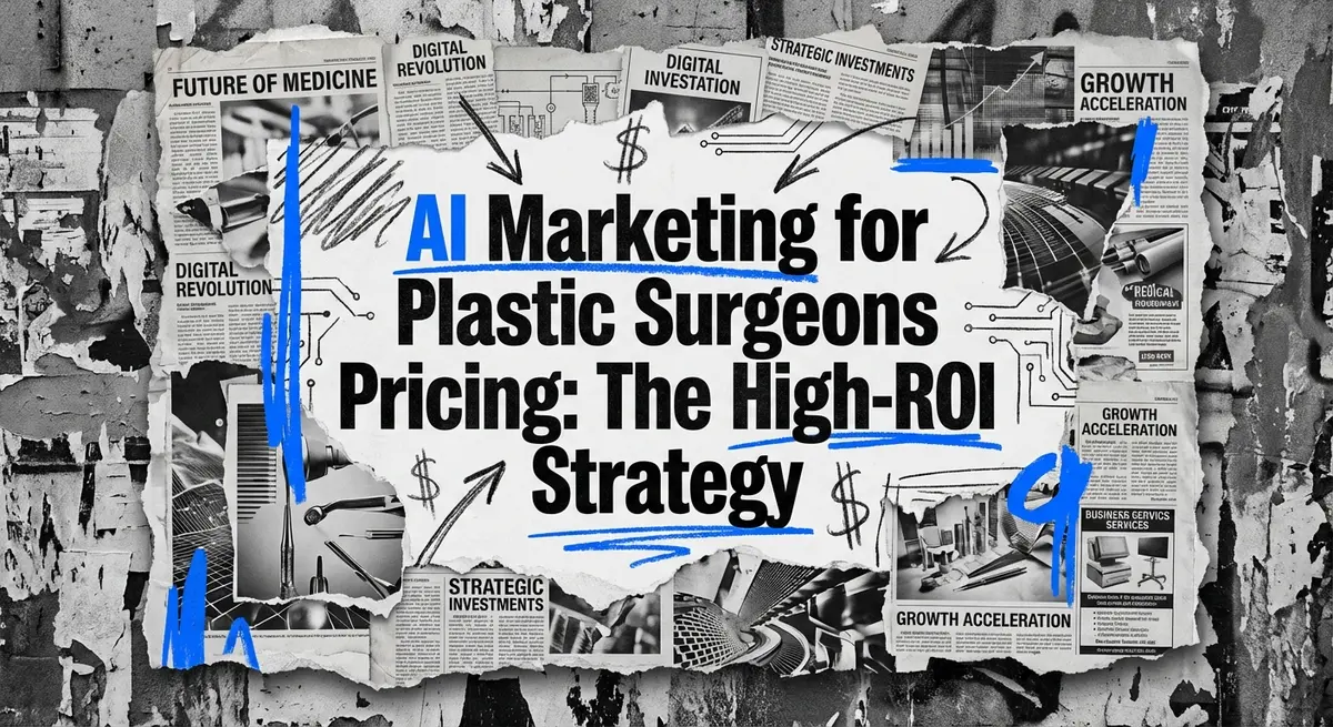 AI marketing for plastic surgeons pricing concept with torn paper and blue accents