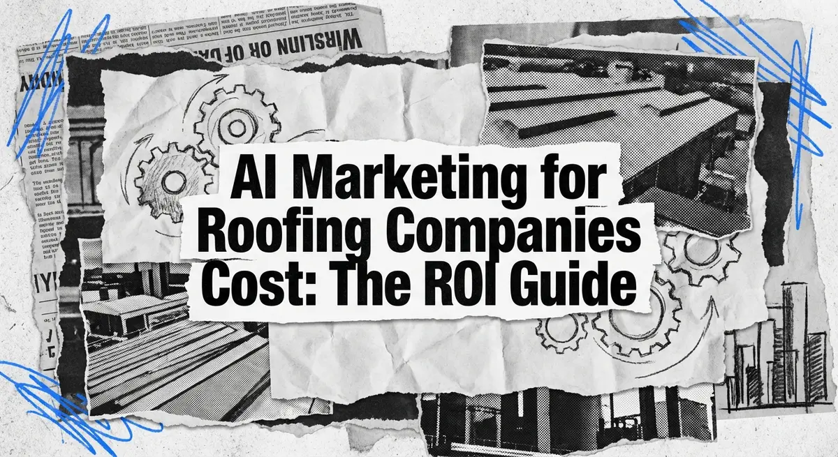 AI marketing for roofing companies cost analysis with electric blue lightning design