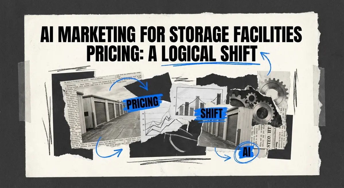 AI Marketing for Storage Facilities Pricing concept art showing deconstructed spreadsheets