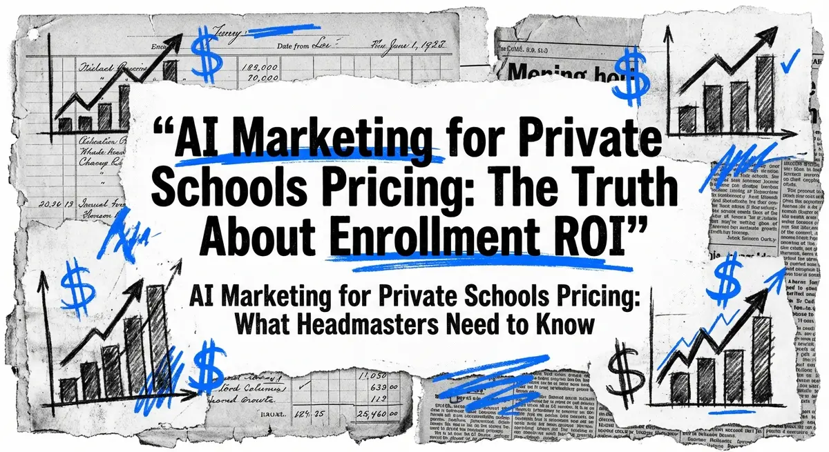 AI marketing for private schools pricing torn paper collage concept